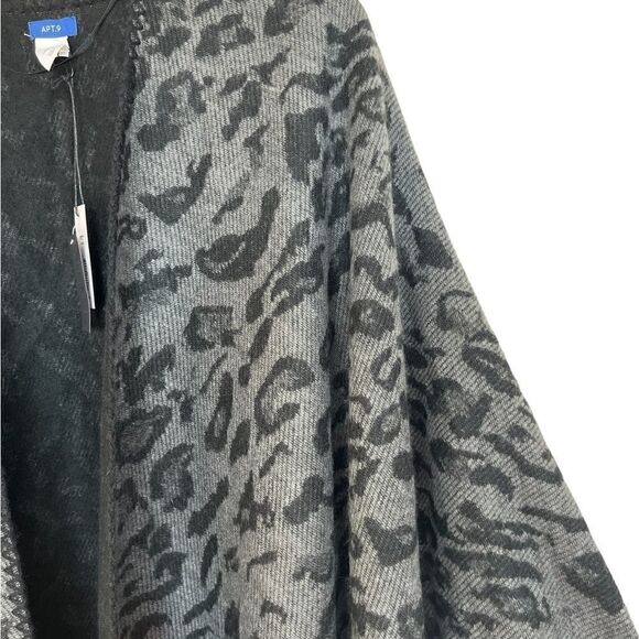 Apt. 9 Black/Gray Reversible Leopard Preppy Ruana Poncho One Size - Picture 7 of 12